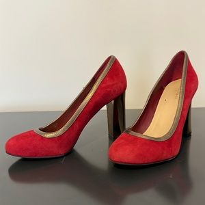 Cole Haan, Red and Metallic Bronze Chunky Pumps (Size 8)